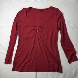 Torrid women's shirt  Thermal V-Neck Cinched Henley Long Sleeve Red 1x waffle